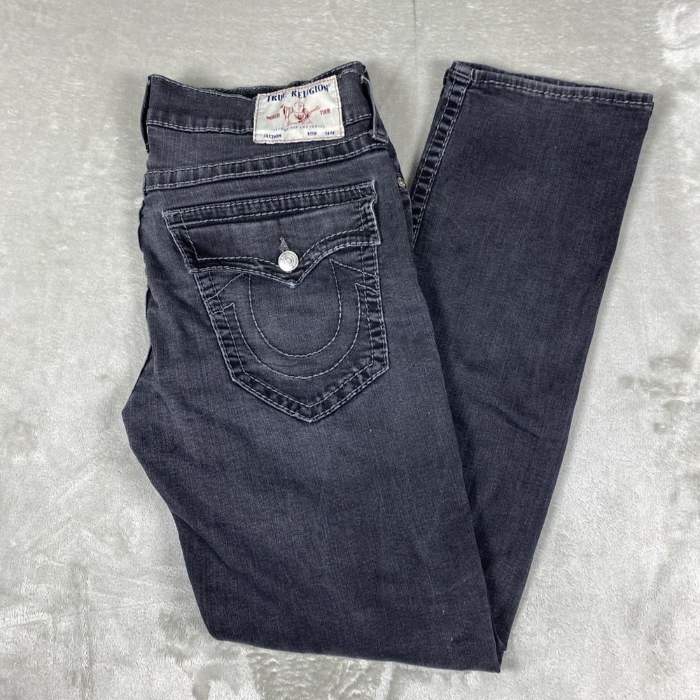 True Religion Ricky Men's 38x32 Black Gray Relaxed Straight Flap Pocket